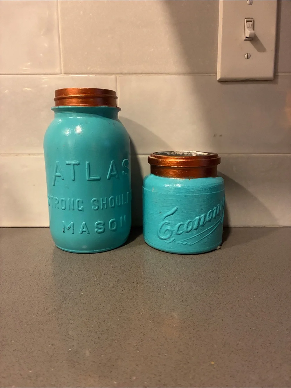 Turquoise Mason Jar Set with Copper Lids - Home Coffee & Tea Storage